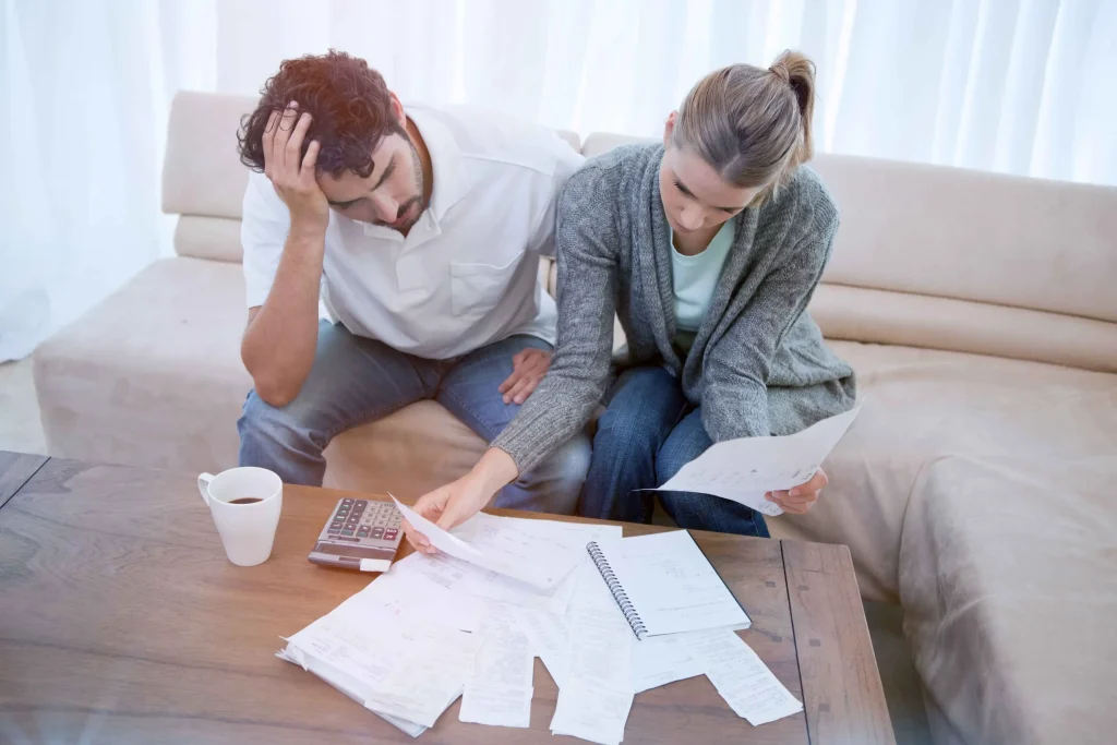A couple looking at tax documents.