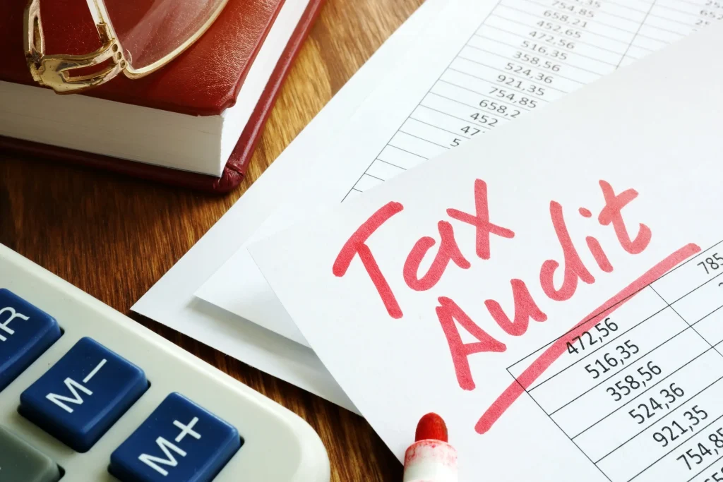 Tax audit written in red on document.